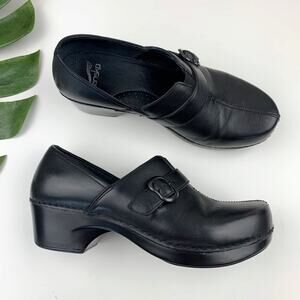 Dansko Tamara Clogs Slip On Black Leather Comfort Shoes Women's 39 US 8.5 9